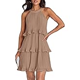 ZESICA Women's 2026 Summer Halter Dresses Sleeveless Ruffle Tiered Layered Chiffon Pleated A Line Swing Mini Dress