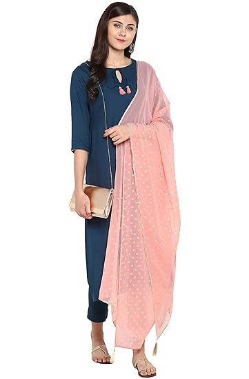 Women's Turquoise Blue Rayon Straight Kurta With Pant And Dupatta
