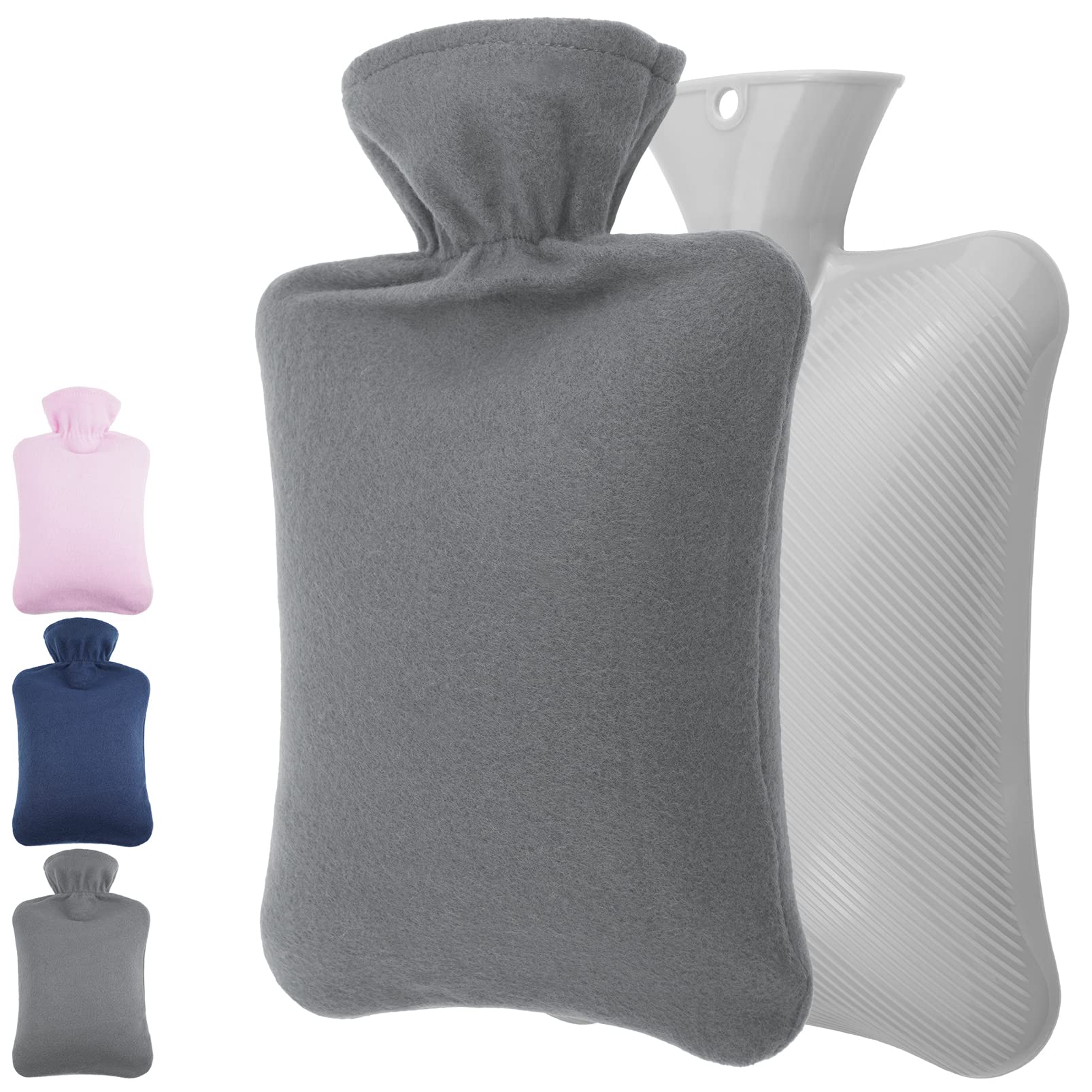 Hot Water Bottle with Fleece Cover, PVC 2L Hot Water Bag for Hot and Cold Compress, Hand Feet Warmer, Neck and Shoulder Pain Relief