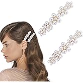 Shimmeroo 2Pcs Pearl Clips for Hair,Elegant Flower Pearl Barrette Jewelry Accessories for Women Hair Barrettes Wedding Brides Party Daily Use Christmas Gifts