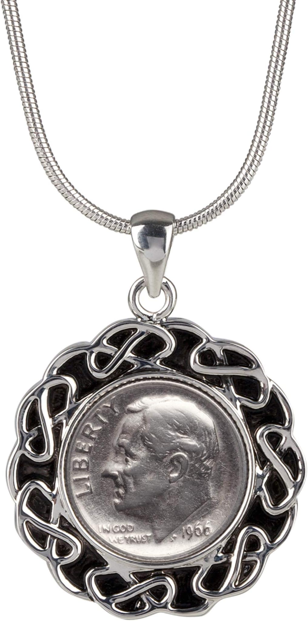 Worldcoincufflinks - Pendant - Rhodium plated - 54th Birthday for Woman - 1966 US Pendant - 100% Satisfaction Guarantee