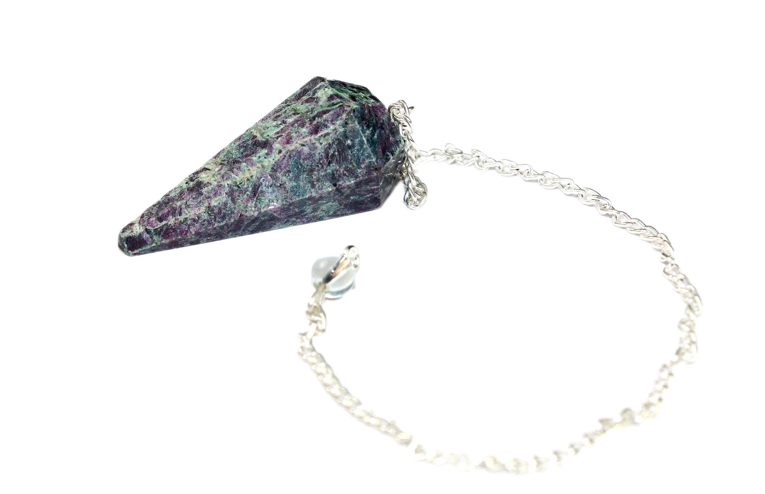 Jet International Women's Ruby Fuschite Cone Faceted Pendulum Genuine Healing Reiki Chakra Balancing Good Luck Meditation