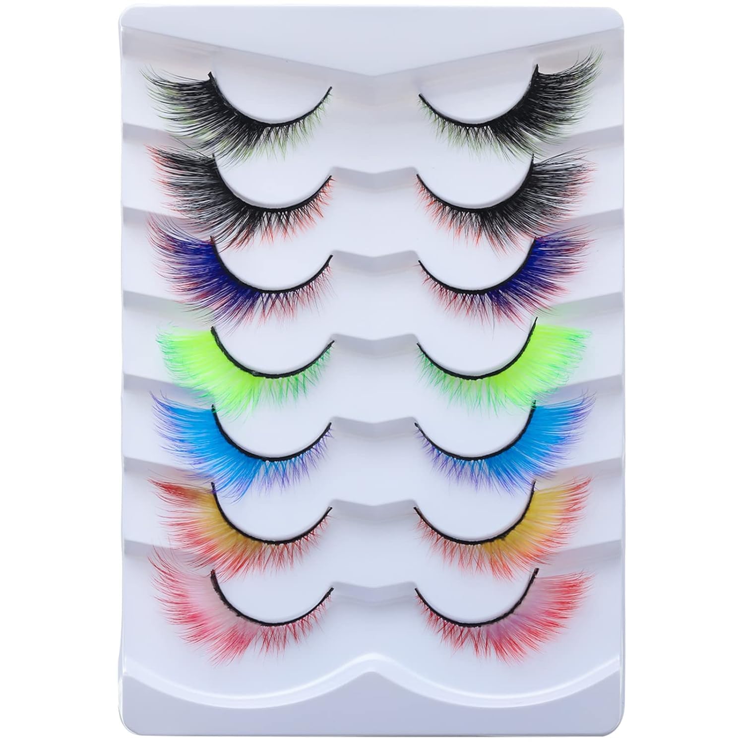 7 Pairs False Lashes with Color Angel Colored Lashes Fluffy Wispy Winged Eyelashes Halloween Cosplay Makeup Colorful Eye Lash Like Extensions (Winged Effect Colored Lashes 7 Pairs)