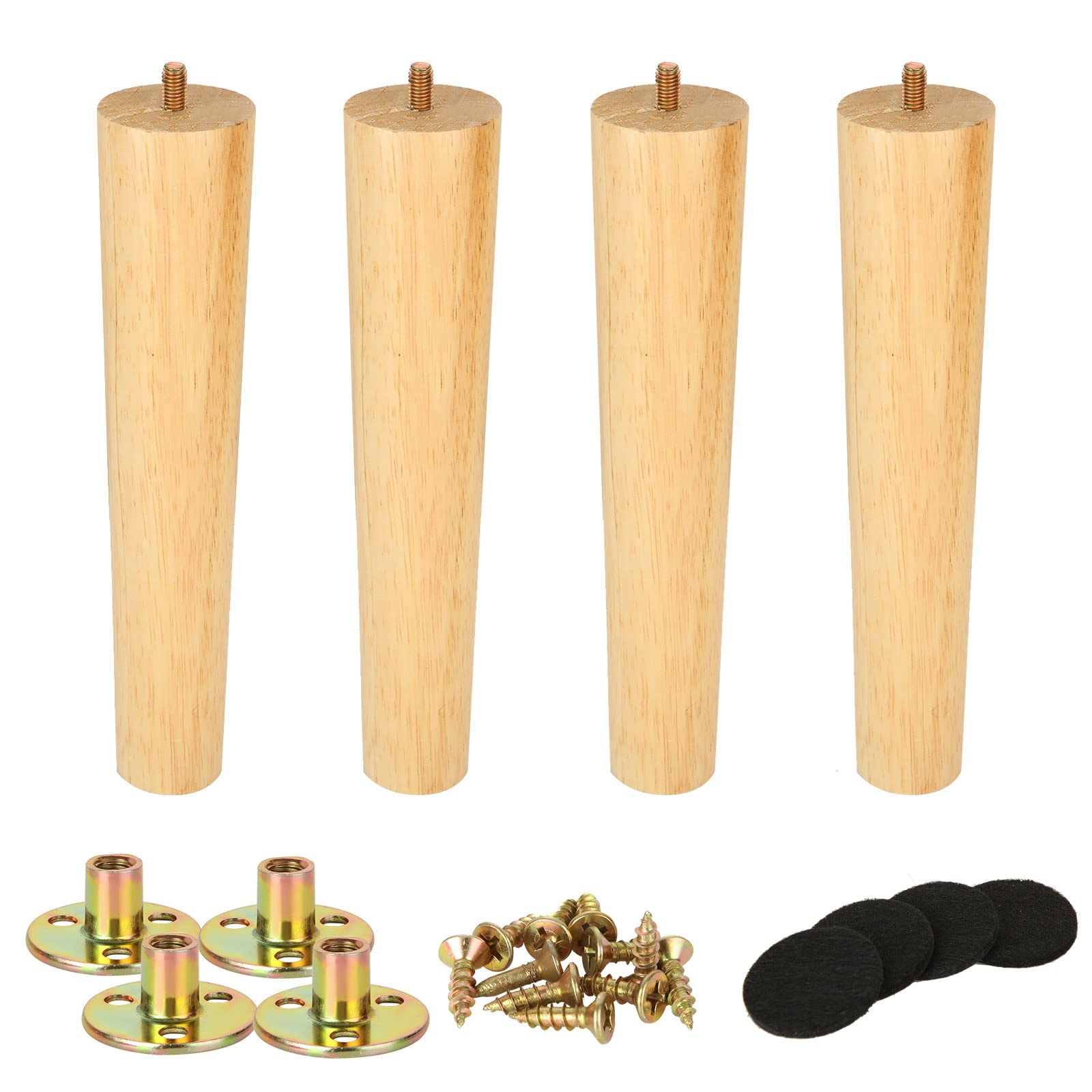 AKOLAFE 4PCS Wooden Furniture Legs Oak 25CM Table Legs Wood Sofa Legs 10 Inch Couch Legs Chair Legs Cabinet Feet Wood Replacement Furniture Feet with Mounting Plate and Screws for Furniture