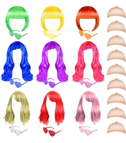 Amazon.com : MIUSKATL 12 Multi Pack Fun Wigs, Assorted Bob 