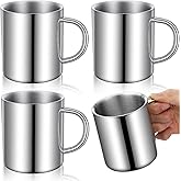 4 PCS Stainless Steel Cups Mit Handle, 10oz/300ml Metal Double Walled Cups Anti Scalding Insulated Mugs Reusable Metal Cup Tumbler for Home Camping Travel Outdoors Coffee, Milk,Tea and Cold or Hot