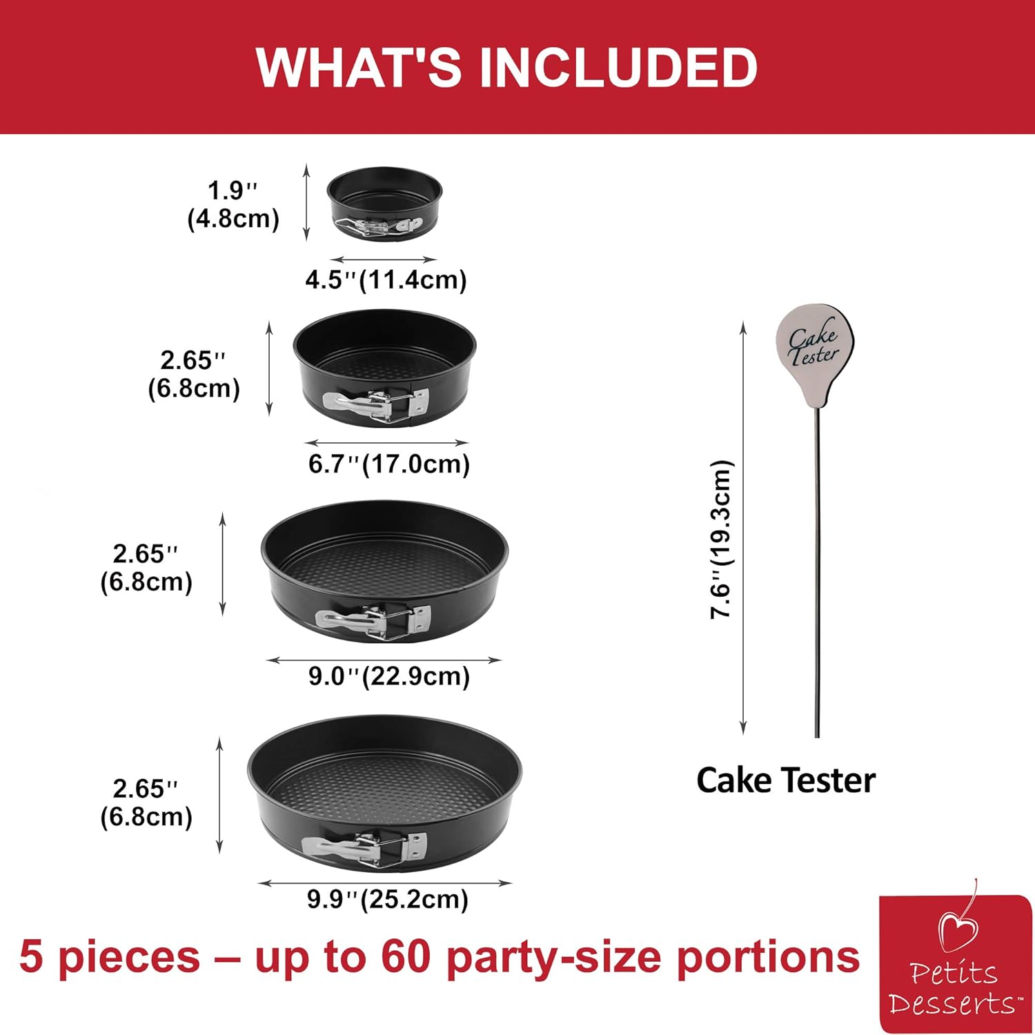Springform Pan Set of 4: 4 7 9 and 10 inch | Cheesecake Pan | Nonstick Leakproof Cake Baking Pans | 1-4 Tier Wedding Cakes | CAKE TESTER included | Instant Pot Compatible Spring Form Cake Baking Pans: Kitchen & Dining
