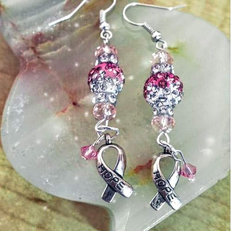 Breast Cancer Hope Earrings Silver Cancer Ribbon Earrings Long Cancer Awareness