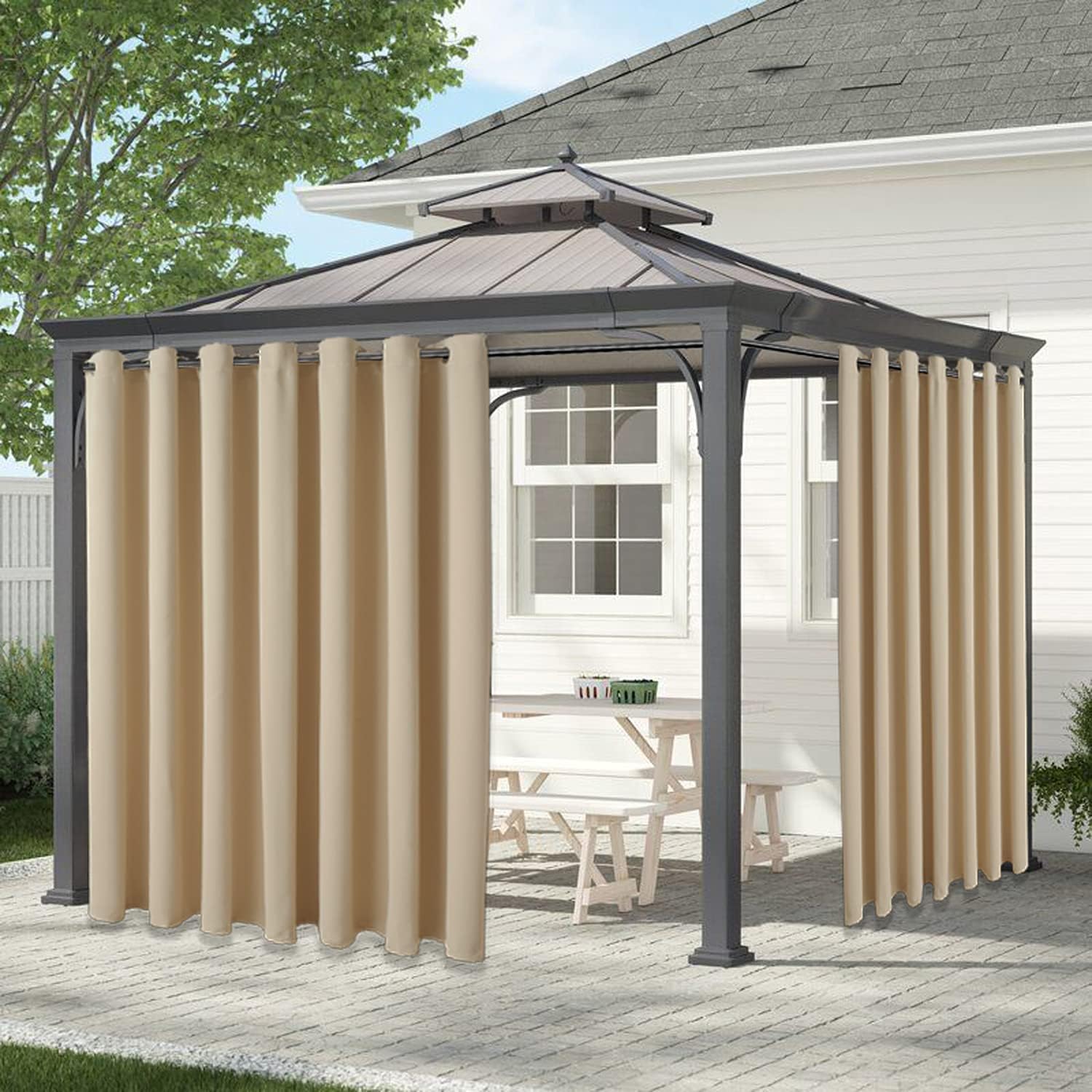 Outdoor Curtains - LUSHLEAF Waterproof Indoor/Outdoor Curtains for Patio - UV Sun Light Blocking Waterproof Blackout Curtains for Bedroom, Living Room, Porch, Cabana, Gazebo, 1 Panel, 100 x 84 inch, Beige