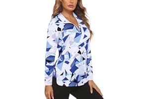 Koscacy Women's Long Sleeve Golf Tennis Polo Shirts UPF50+ Half Zip Dry Fit Workout Tops Athletic Shirt