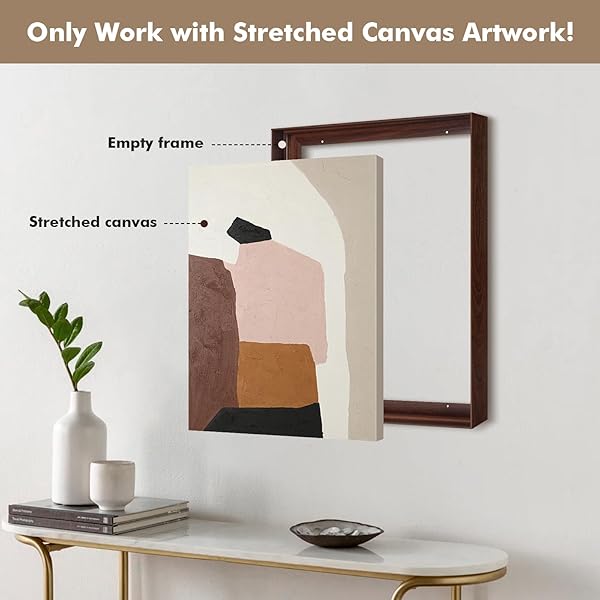 FOLKOR FLOATER FRAME FOR 20X24 CANVAS PAINTINGS, DIY METAL FLOATING FRAME WITH 1.5” DEEP FOR ARTISTS DESIGNERS LANDSCAPE PORTRAIT ARTWORK, MODERN HOME OFFICE WALL DECOR (WALNUT)