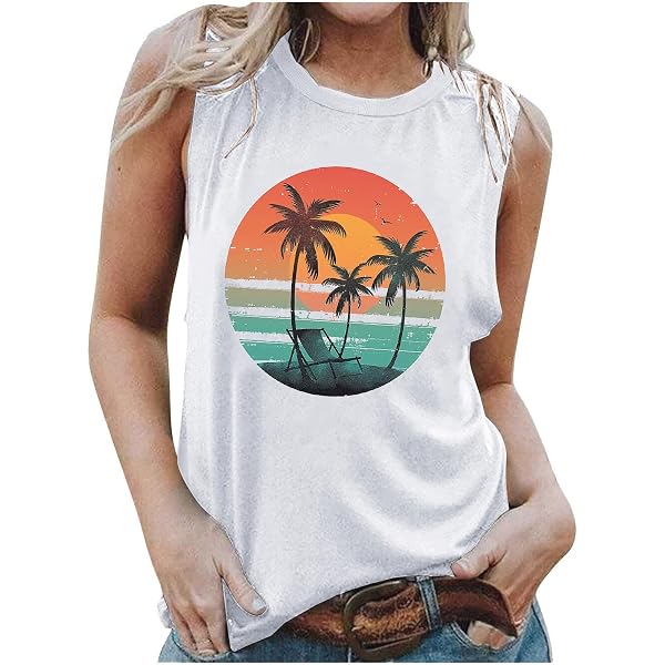 Mzkdieey Hawaiian Shirts For Women Tropical Beach Coconut Trees Tank Tops Summer Sleeveless Casual Loose Workout Tees Black At Amazon Women's Clothing Store