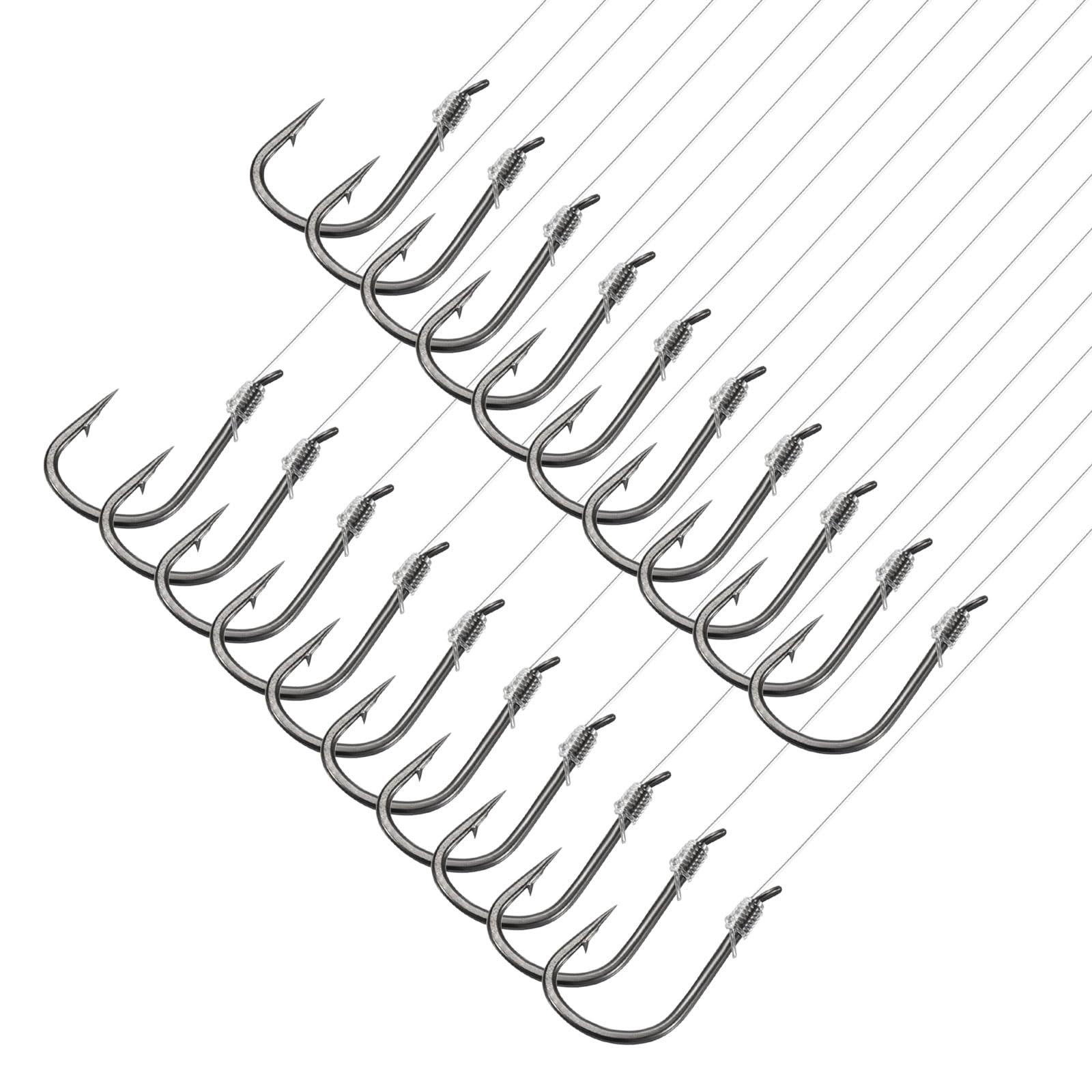 PATIKIL 9# Small Fishing Hooks with 36cm Line, 20Pcs 0.49x0.28 Inch Double Hook Rigs with Barbs Fishing Hook on Nylon Line for Freshwater, Silver Tone
