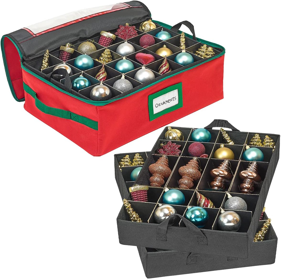 Holiday Décor Storage - HOLDN’ STORAGE Underbed Christmas Ornament Storage Container Box with Dividers – Convenient Durable 2 Individual Removable Trays Fits Up to 48-3” Ornaments.