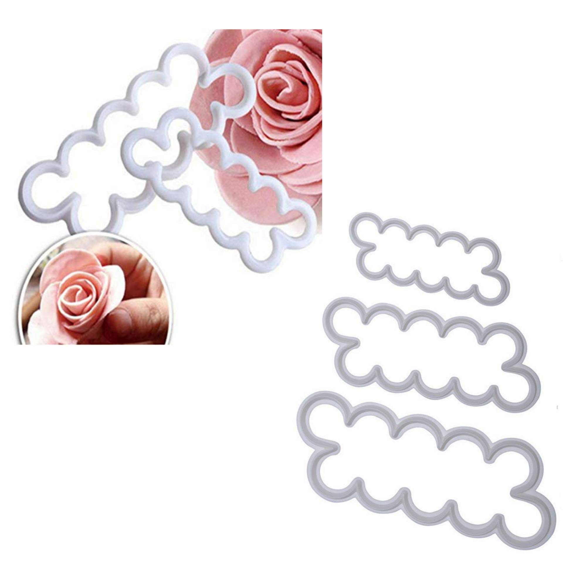 Smart Baking 3PCS 3D Rose Petal Cutter Mould I Cake Decorating Flower Fondant Mould I Perfect Cake Decorating Supplies Tools (3 Sizes)