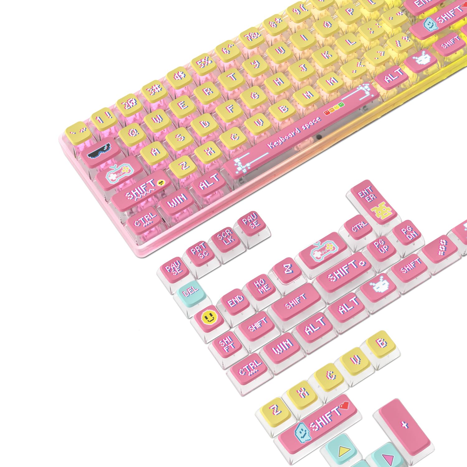MAMBASNAKE 120 Keys PBT Pudding Keycaps Set,ASA Profile,Dye-Sublimation,ANSI US Layout for 61 68 87 98 104 108 Mechanical Keyboard,Compatible with Cherry Gateron Otemu Kailh MX Structure(Retro Pixel)