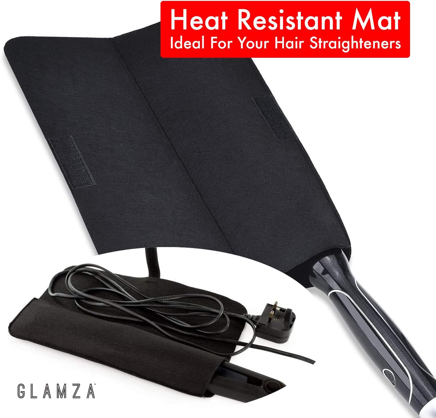 Glamza Hair Straightener Mat & Pouch - Made from Heat Resistant Safety Felt - Ideal for Home & Travel (Black) - Image 3