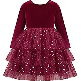 Luckrizyy Toddler Girls Velvet Dress Fall Winter Clothes Long Sleeve Sequin Tulle Tutu Twirl Party Dresses for Baby Girls