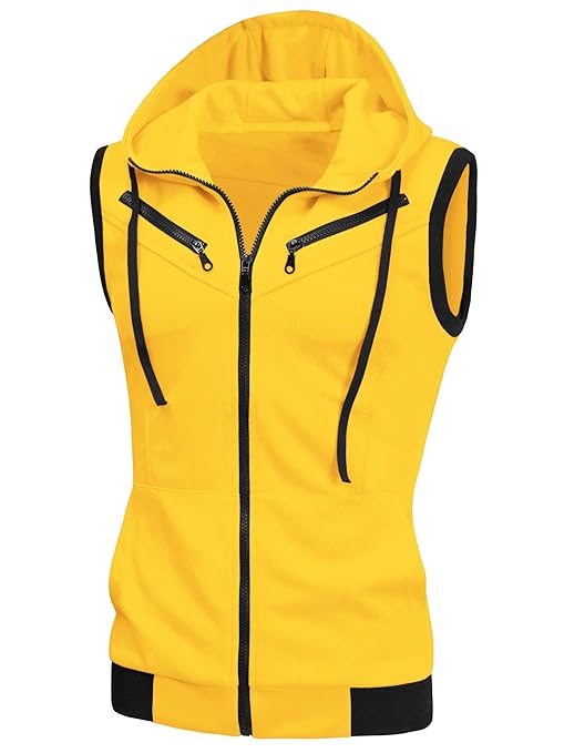 uxcell Men's Sleeveless Slim Fit Hoodie Vest Zipper Drawstring Gilet