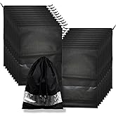 20 Pack Shoe Bags for Travel, 17" x 12.6" Drawstring Shoe Organizers with Clear Window, Breathable Non-Woven Dustproof Pouches for Luggage & Closet (Black)