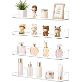 upsimples 4 Pcs 15" Acrylic Shelves for Wall Storage and Organizer, Clear | Transparent Design Highlights Skincare, Perfume, Easy-to-Find Versatile Floating Shelves for Bathroom, Bedroom and Playroom