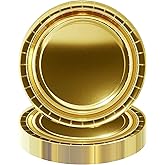 HiEnjoin 50pcs Gold Disposable Paper Dessert Plates, 7Inch Gold Camping Plates Birthday Party Tableware Supplies Party Plates for Dinner, Holiday, Picnic, Birthday, Wedding Parties