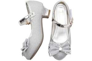 Amtidy Girls Dress Shoes Mary Jane Wedding Party Shoes Glitter Bridesmaids Princess Heels