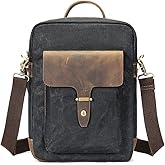 Vintage Waxed Canvas Messenger Bag for Men & Women, Lightweight Crossbody Sling Bag with Genuine Leather Work Satchel