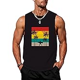 Mens Beach Tank Tops Summer Hawaii Vacation Graphic Muscle Palm Tree Sleeveless Shirts