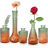 Vicfoies Vintage Glass Bud Vases, Set of 5 – Gradient Green Small Flower Vases for Wedding, Party, and Home Decoration