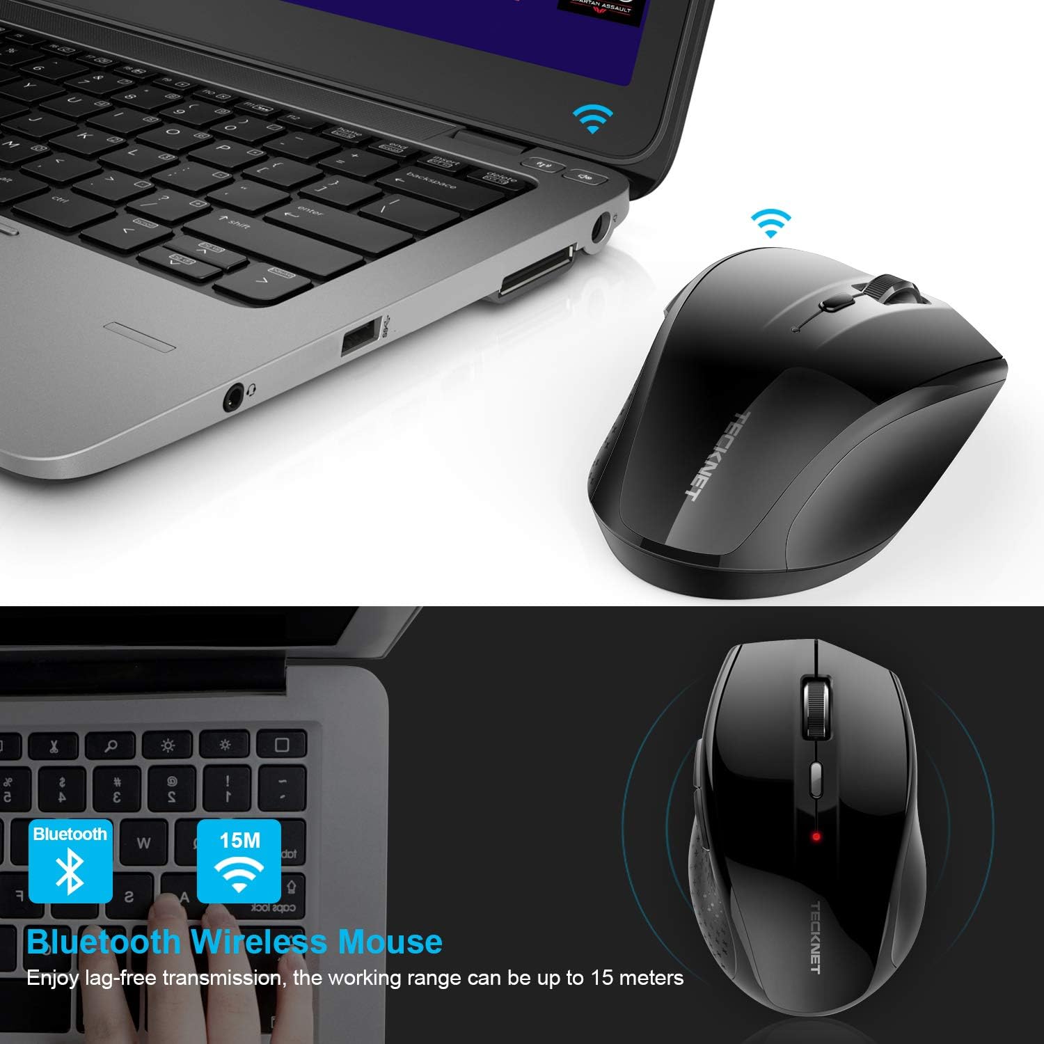 TECKNET Wireless Bluetooth Mouse, 4800 DPI Cordless Mice Ergonomic Portable for Laptop Computer, PC with 6 Adjustable DPI - Image 4
