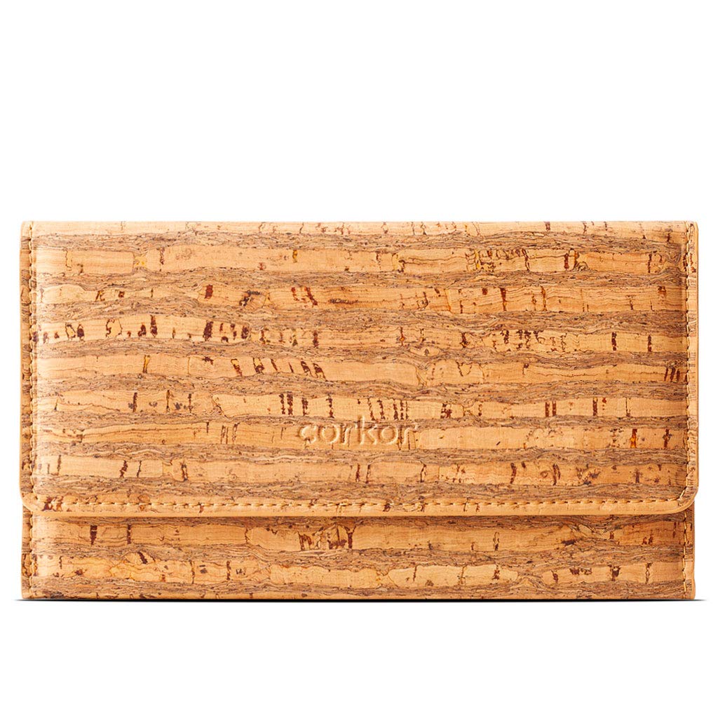 Vegan Cork Wallet Women Slim for Cards, Bifold Multi Card Case with Zip Pocket