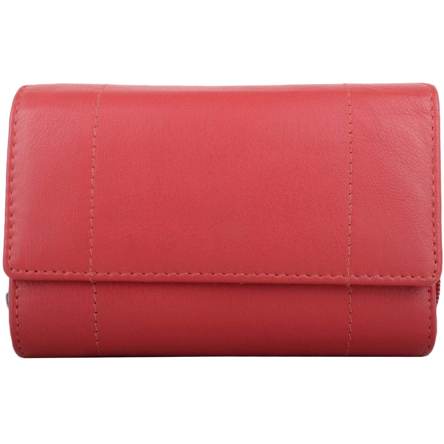 Womens Large Leather Zip Round Tri-Fold Money/Coin/Credit Card Holder/Purse - Red