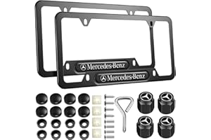 DEWEST 2PCS License Plate Frames for Mercedes Benz, Black Car License Plate Bracket Holder, Premium Aluminum Alloy Weather Proof License Plate Covers with Screw Caps Cover Set Car Accessories