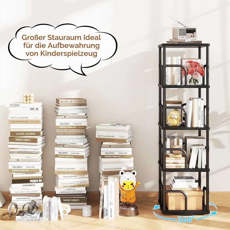 Drehbares Bücherregal 4 Ebenen,Standregal für Kinder,Schwarz TBC004B — Foto 7 von 8