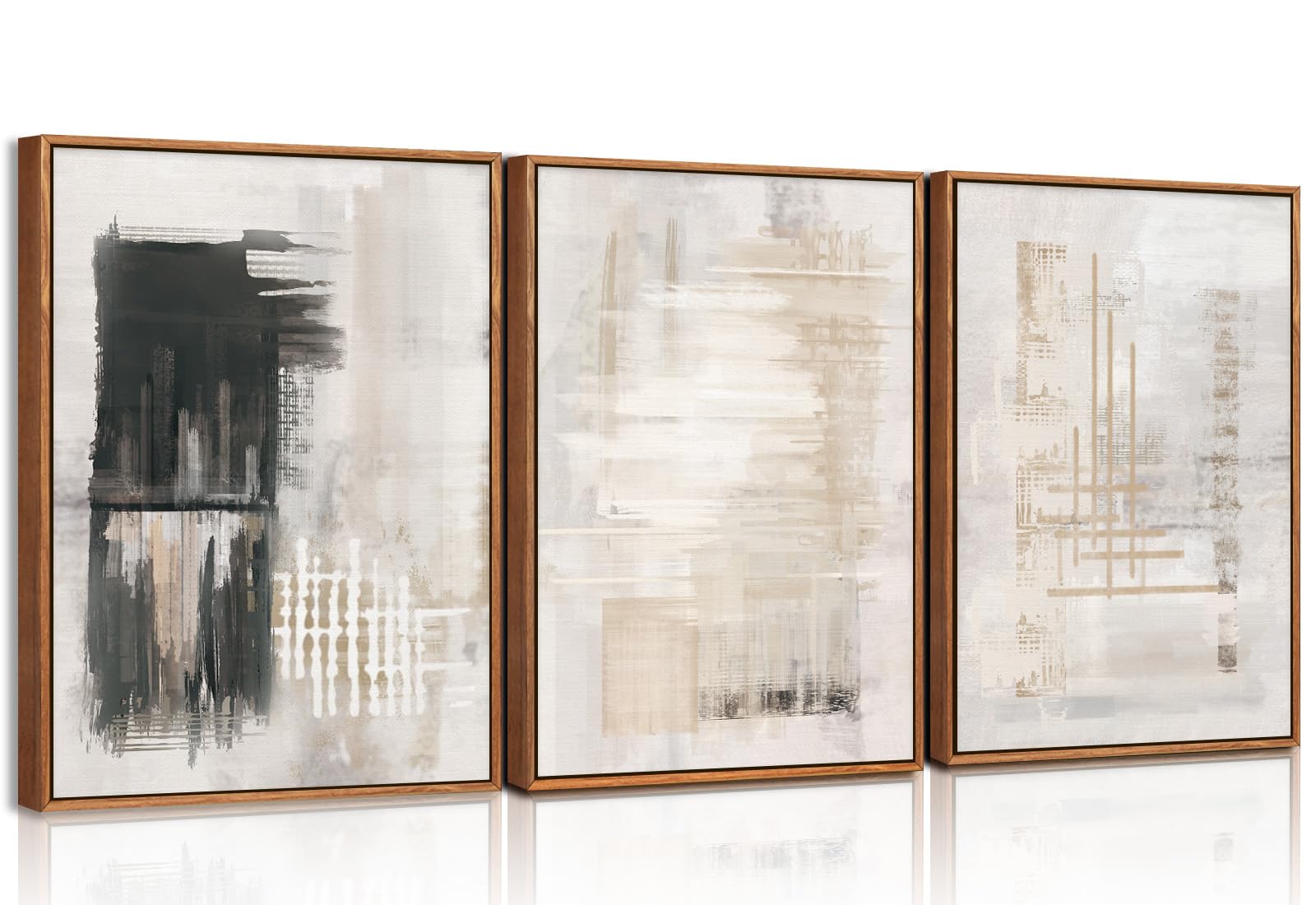TOARTi Modern Abstract Canvas Wall Art, Set of 3 Framed Art Prints, Black and White Large Wall Painting, 12x16inch Neutral Minimalist Wall Decor for Living Room, Bedroom, Dining Room, Office, Bathroom