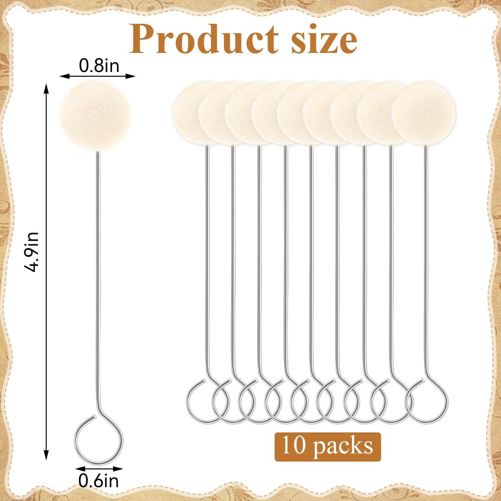 EYBDYB 10 Pack Wool Daubers Ball Brush with Metal Handle – Leather Dye Applicator Tool for Leather Crafting, Gluing, Staining, Shoe Polish & DIY Projects