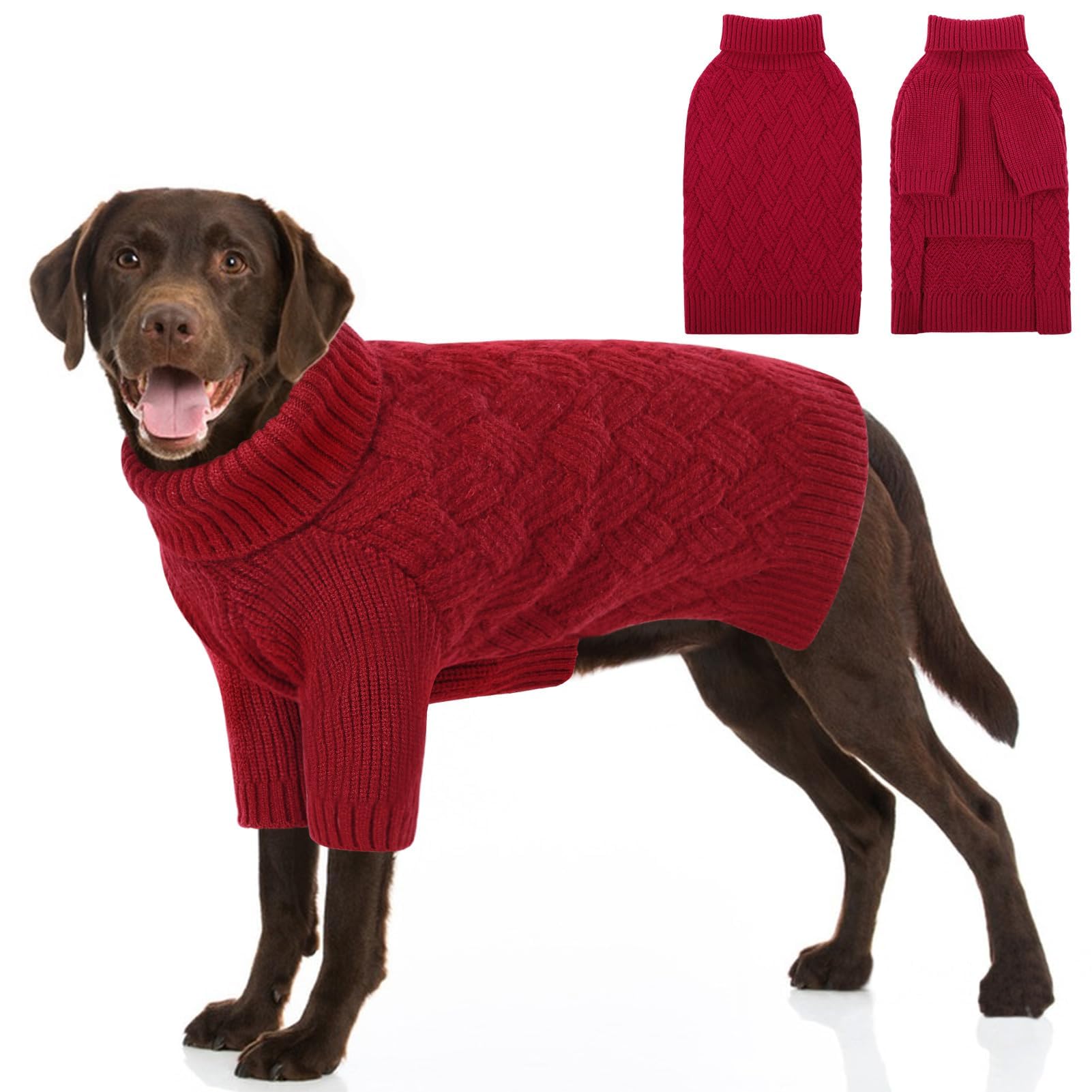 AOFITEE XXL Dog Jumper, Dog Jumpers for Large Dogs, Warm Greyhound Christmas Jumper Knitted Sweater, Turtleneck Large Dogs Jumpers Winter Sweaters for Golden Retriever, Labrador, Doberman (Red 2XL)