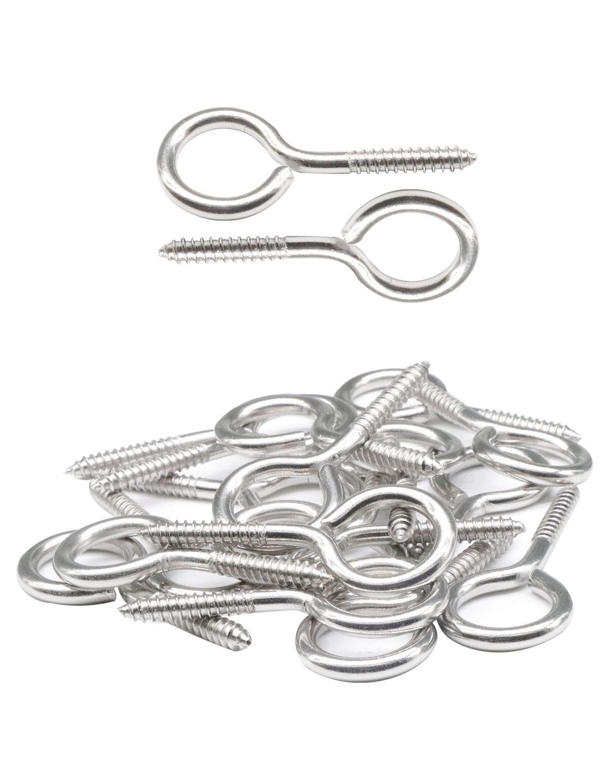 IMScrews 20Pcs 2 Inch Small Eyelet Screw Eyes Heavy Duty Lag Thread Eyebolt Metal Hook 8/18 Stainless Steel