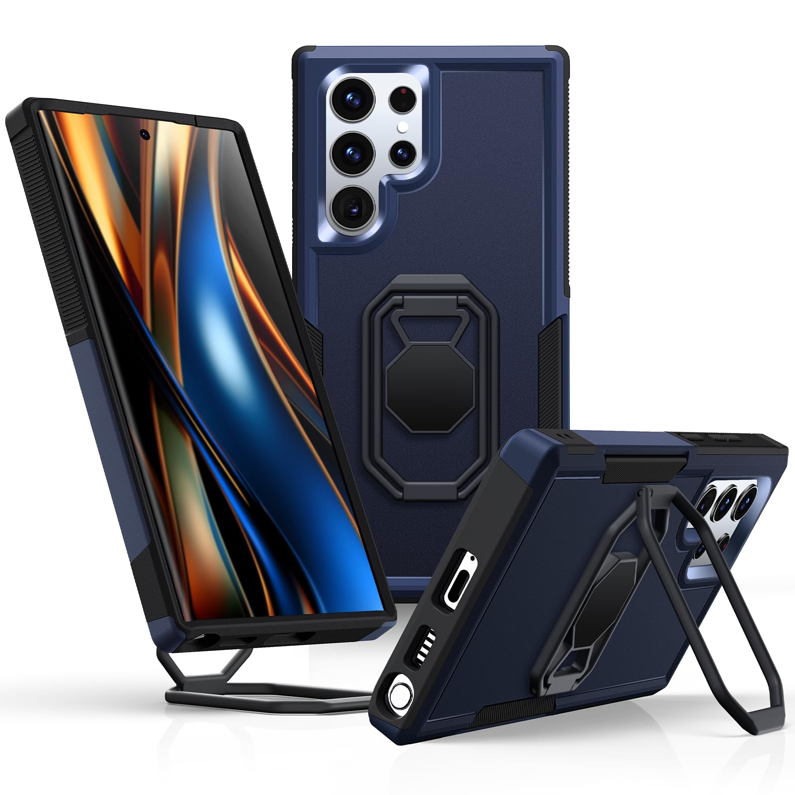 Shields Up for Samsung Galaxy S22 Ultra Case with Stand (Two-Way Stand), Galaxy S22 Ultra Phone Case with Double Ring Holder, Heavy Duty Shockproof Cover for Samsung S22 Ultra - Blue