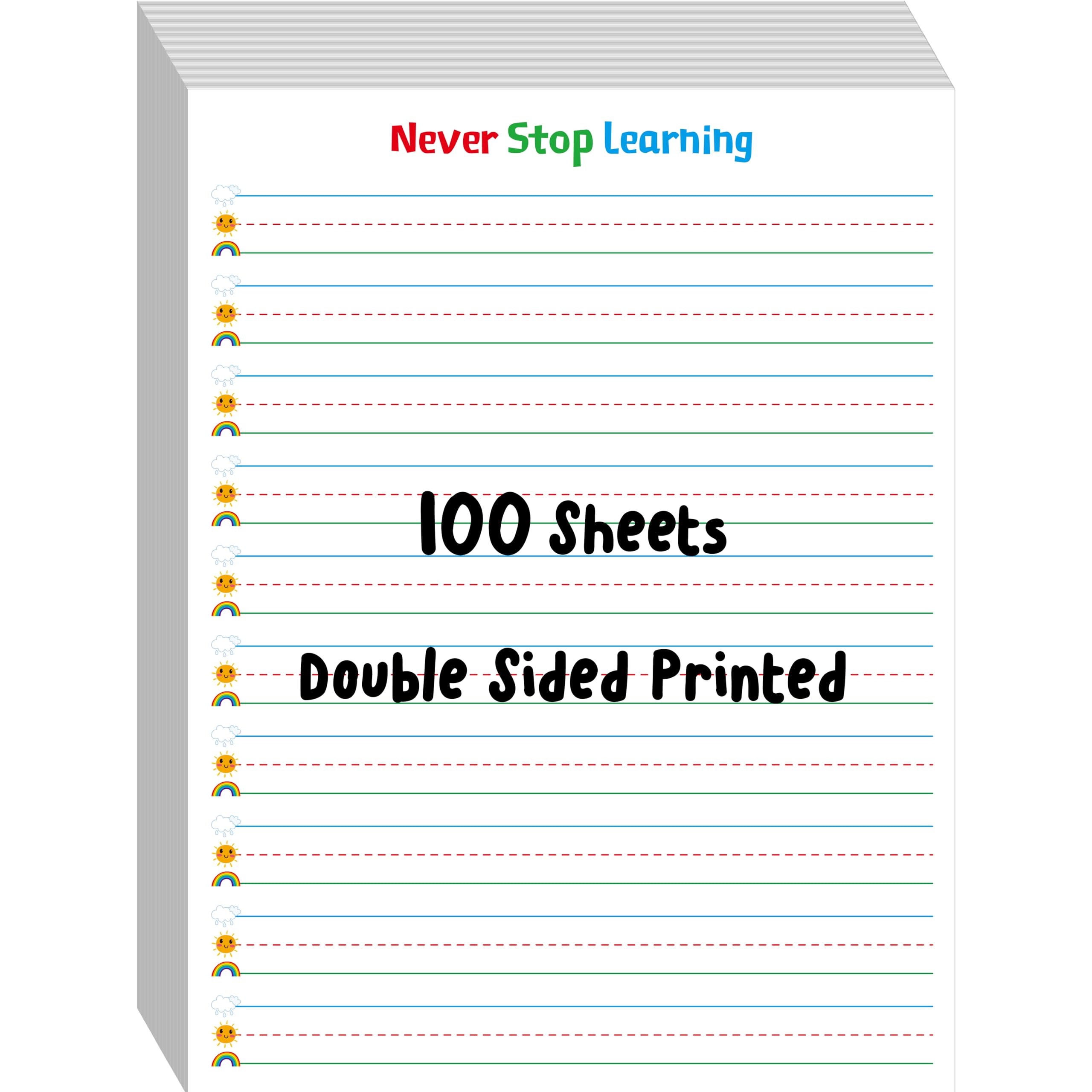 Photo 1 of 100 Sheets Ruled Writing Paper, Double-Sided Printing Skip-A-Line Ruled Writing Paper with Dotted Lines 1” Line Spacing Handwriting Practice Paper for Kindergarten Toddlers Kids (8” x 10.6”)