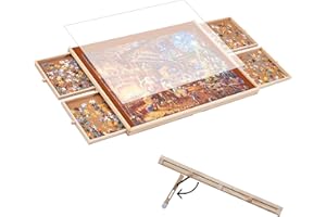 YISHAN 1000 Piece Wooden Jigsaw Puzzle Board Table with Drawers and Cover, Adjustable Puzzle Easel, 30''x22'' Portable Tilting Puzzle Plateau for Adults and Children, Translucent Cover
