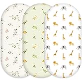 Civarua Kids Baby Bassinet Sheets - 3 Pack Breathable Cradle Bassinet Mattress Sheets for Newborns Universal Fit for Hourglass, Oval, Rectangle Mattresses (32" x 16") Dinosaur Elephant