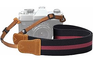 Padwa Lifestyle Black Red Stripes Camera Strap - Double Layer Crazy Horse Cowhide End,1.5"Wide Pure Cotton Camera Straps,Adju