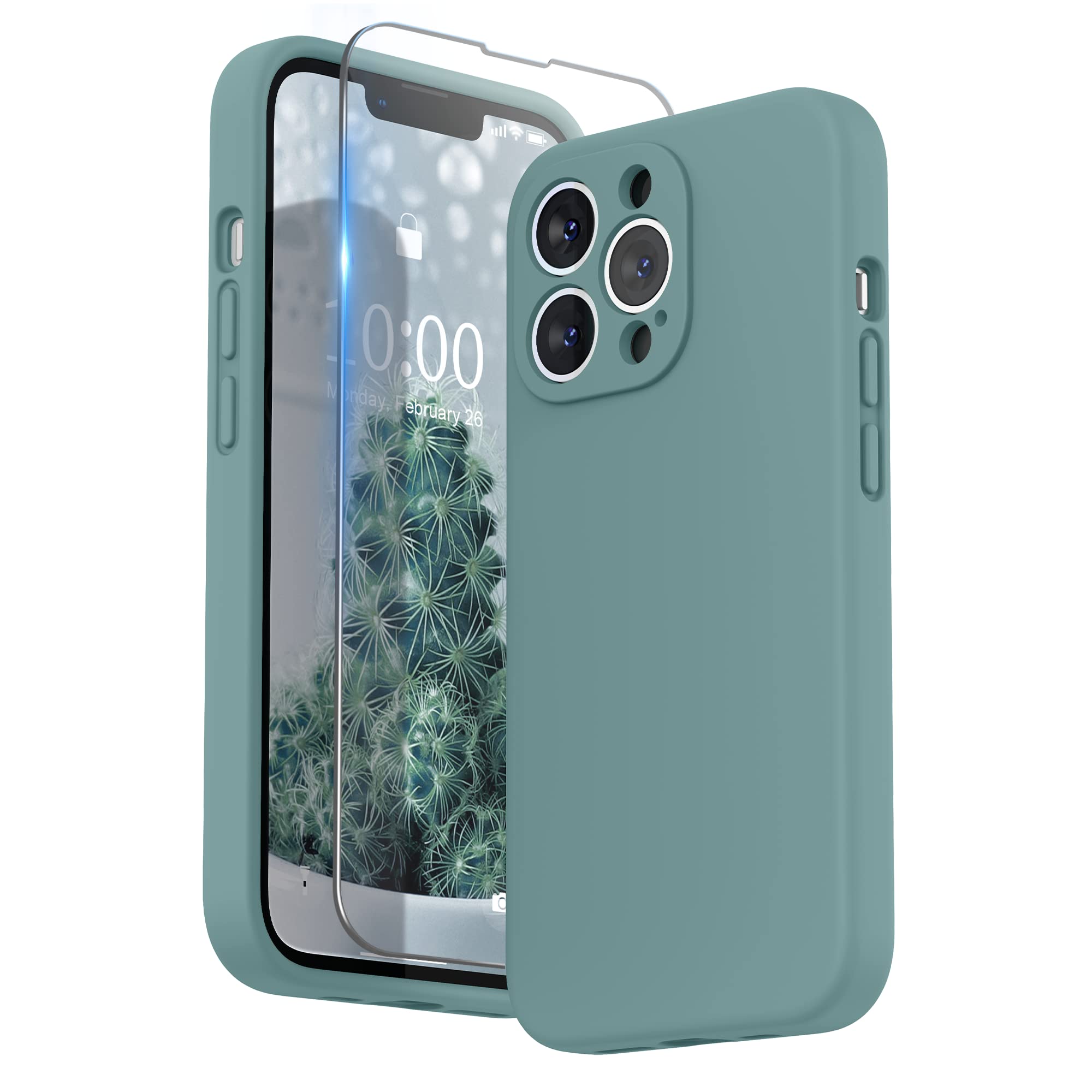SURPHY Liquid Silicone Case for iPhone 13 Pro Case, Individual Protection for Each Lens Shockproof Rubber Full Body Thickened Design for iPhone 13 Pro 6.1 inch 2021, Cactus Green
