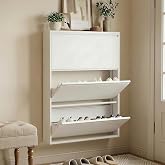 Eleantcraft 3 Flip Drawer Shoe Cabinet, Slim Metal Storage for Entryway | Wall-Mounted Shoe Storage Cabinet with Narrow Design, Shoe Organizer for Hallway, Mudroom &amp; Small Spaces, White