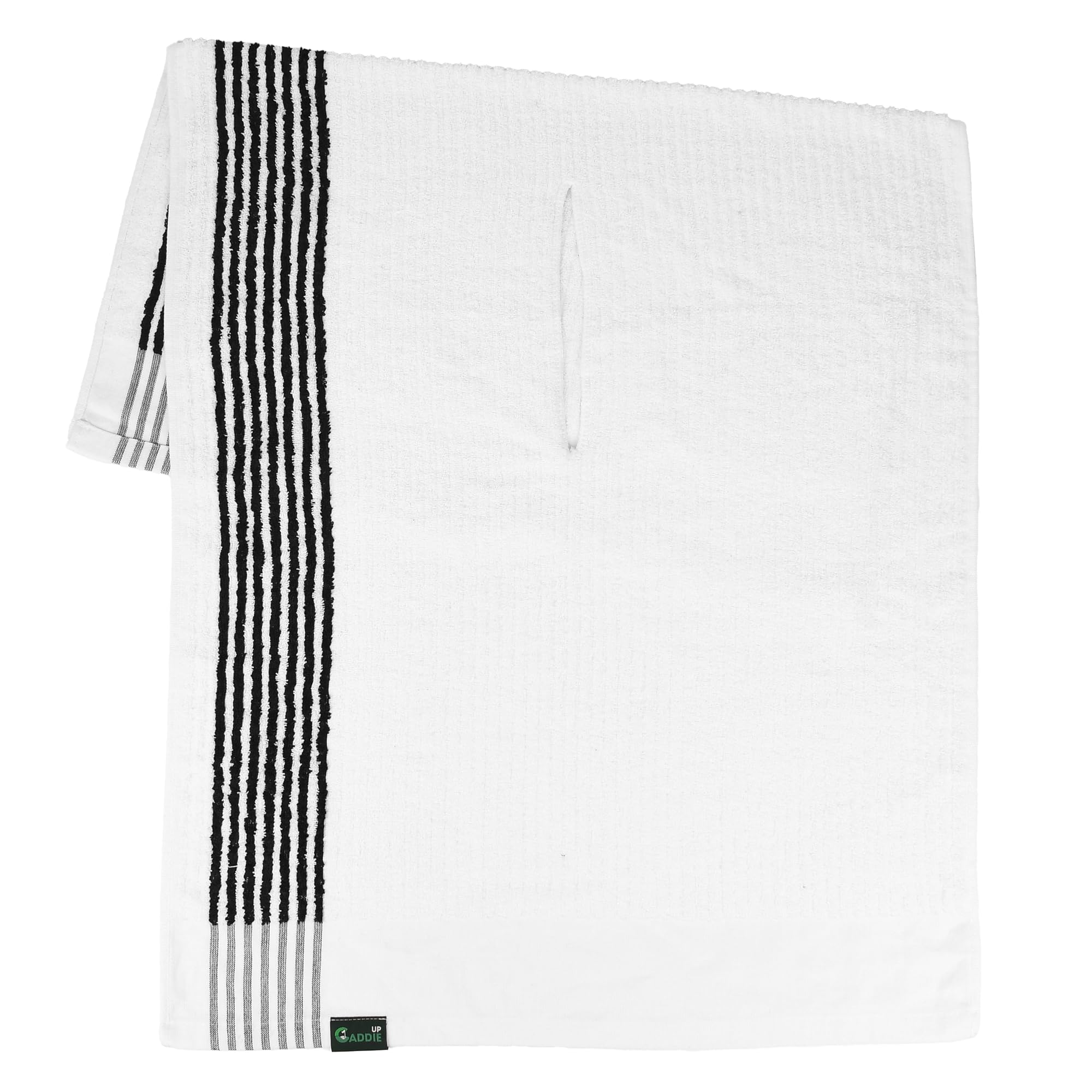 Large Golf Towel 110 x 55cm with Handy Centre Slit Design - Black or White Striped Golf Towels made with Deep Ridged and Absorbent Terry Cotton Material - Quickly Dry Rain, Sweat or any Moisture