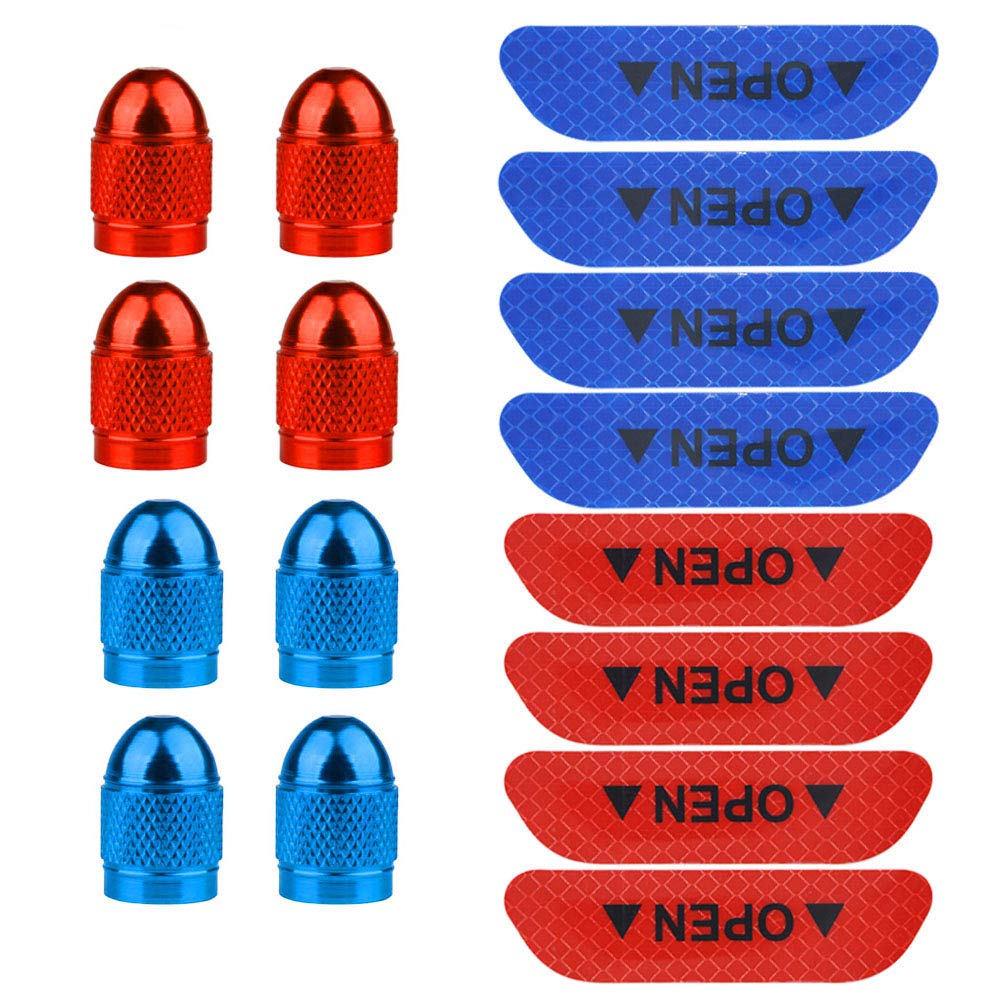senvenelec 16Pcs premium colored aluminum valve cap to prevent air leakage-universal valve cap, anti-collision warning reflective sticker (blue, red)