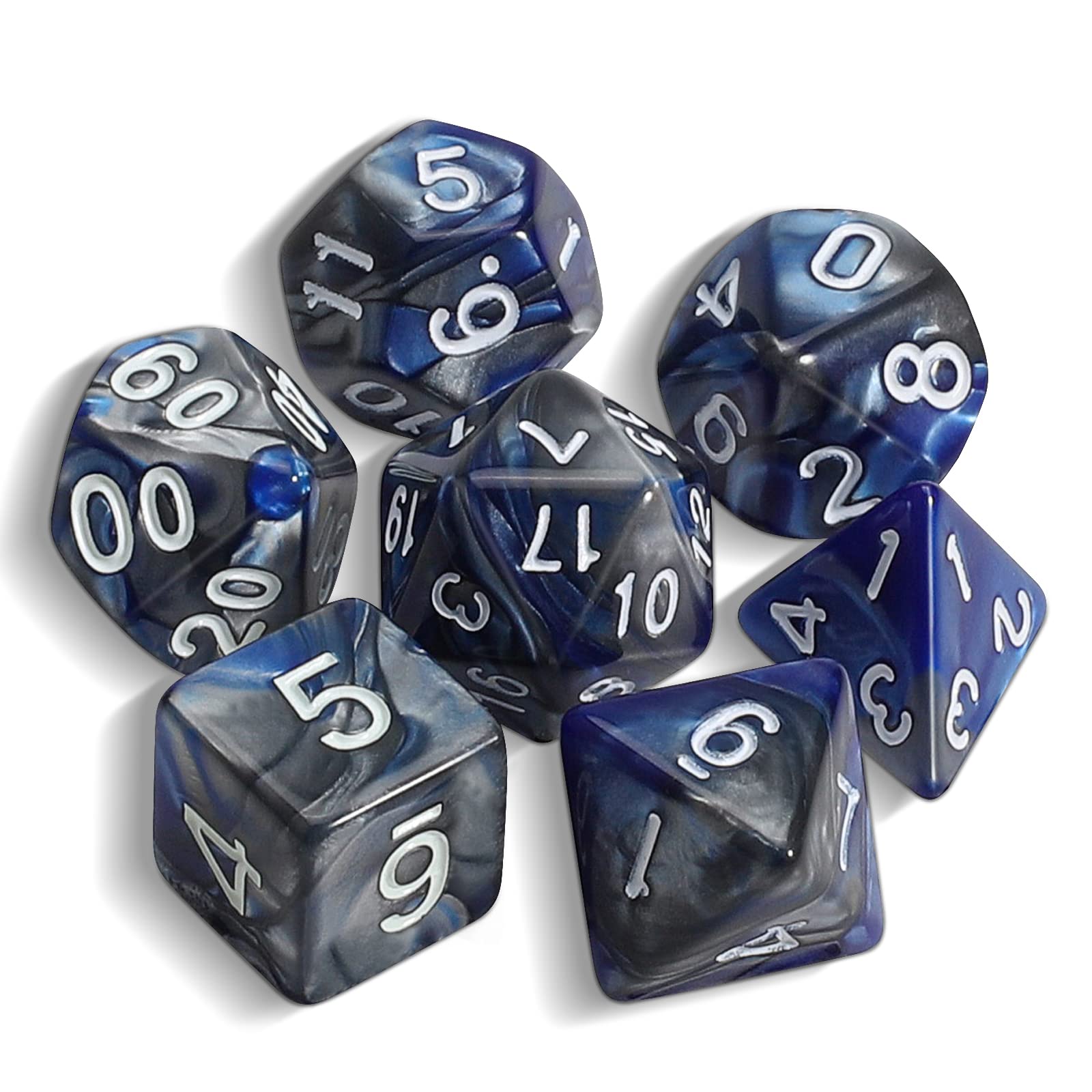 QMAY DND Dice Polyhedral Dice Set - 7 Pieces for Dungeon and Dragons MTG RPG D&D D20, D12, D10, D%, D8, D6, D4 (Dark Blue and Silver)