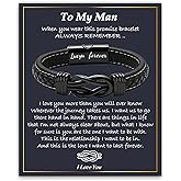 YBISNAIRE Gifts for Men Infinity Leather Bracelet for Dad New Daddy Husband Boyfriend Son Grandson Brother Nephew Uncle Black Braided Engraved Leather Jewelry Gifts for Fathers Day Birthday Christmas
